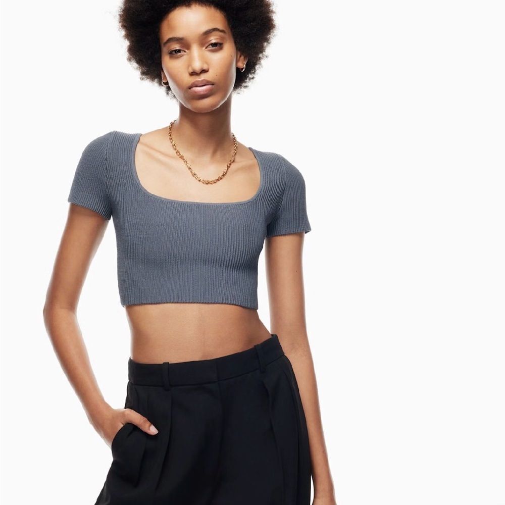 Babaton Sculpt Knit Squareneck Top – Size Medium- Grey